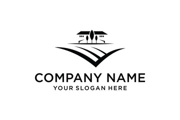Farmhouse and field landscape logo vector