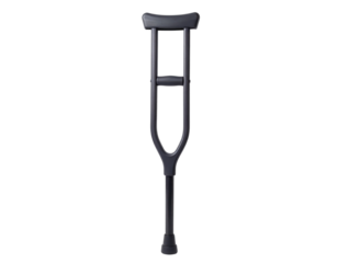 A single black crutch designed for mobility assistance and support during rehabilitation or injury recovery.
