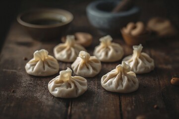 Uncooked handmade dumplings with focused detail