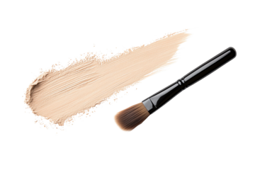 Makeup brush and foundation cream smear on a white background, perfect for beauty and cosmetic designs.