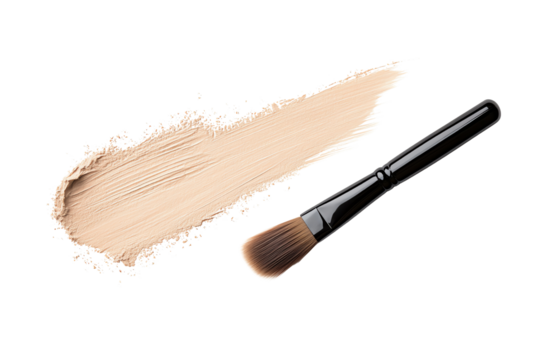 Makeup brush and foundation cream smear on a white background, perfect for beauty and cosmetic designs.