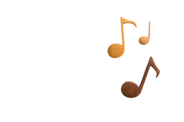 Three wooden musical notes on a white isolated background, perfect for music-related designs or educational materials about sound.