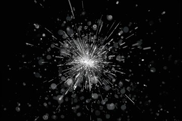 Obraz premium Metallic silver glitter bursting with sparkle, shining silver powder twinkles and flies in the air against a dark backdrop, isolated with selective focus
