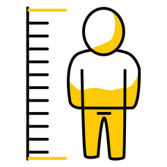 Minimal flat design illustration of human height measurement, body scale indicator, person measuring chart concept, fitness health check symbol, vector icon isolated on white background