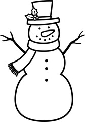 Winter Christmas classic snowman outline icon.
Traditional snowman character line vector design isolated.
Transparent background. SVG.