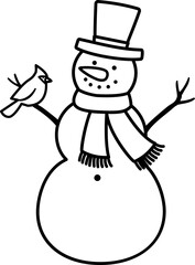 Winter Christmas classic snowman outline icon.
Traditional snowman character line vector design isolated.
Transparent background. SVG.