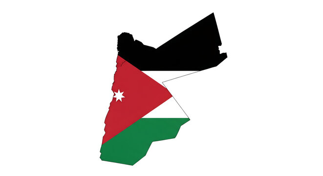 Jordan map outline with the jordanian flag isolated on transparent background this graphic representation combines the geographical shape of jordan with its national flag, creating a unique symbol