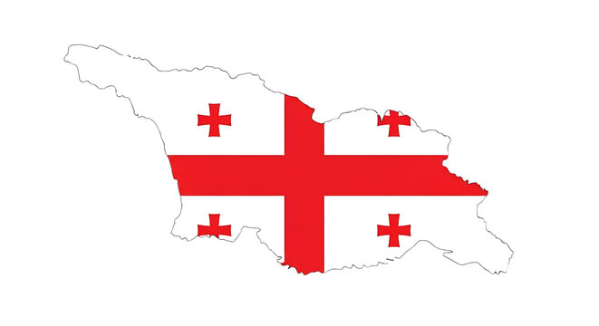Georgia map outline with flag isolated on transparent background the countrys borders are drawn with a thin black line, and the flag is superimposed on the map the flag is red and white with a cross