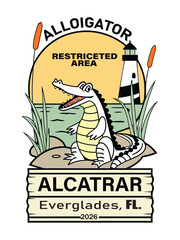 Cartoon Style Alligator Centrally Positioned Illustration