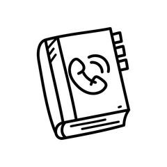 Contact Book Doodle with Phone Icon in Black and White on Transparent Background