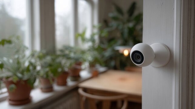 A minimalist smart home camera guards a verdant indoor oasis during International Plant Appreciation and Cozy Nook Day
