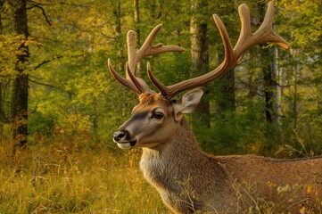 Obraz premium Close-up profile shot of a stag with antlers