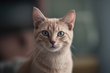 Obraz premium Close-up of a beige feline with a soft-focus backdrop