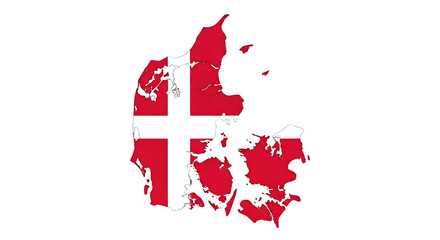 Map of denmark with the danish flag isolated on transparent background, showcasing the countrys geographical outline and national colors in a simple and symbolic representation