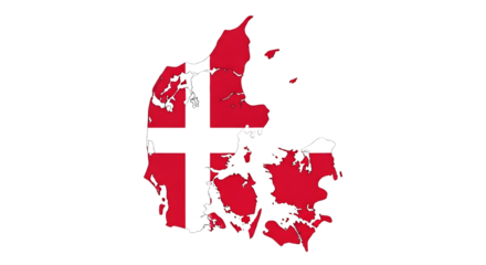 Map of denmark with the danish flag isolated on transparent background, showcasing the countrys geographical outline and national colors in a simple and symbolic representation