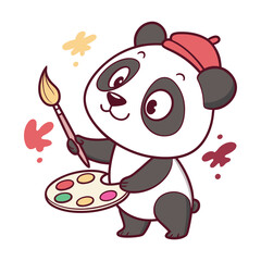 Artist Panda Sticker Holding a Paintbrush Colorful Illustration