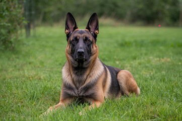 Portrait of a Belgian Malinois dog breed sitting calmly