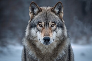Obraz premium Close-up of a stunning wolf gazing directly at the viewer