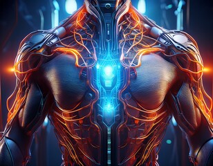 Futuristic Cyborg Torso with Glowing Energy Core.