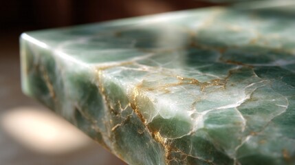 Crystalline marble edge gleaming in sunlight, resembling ethereal jade tapestry, Feng Shui harmony, Earth Day renewal vibes