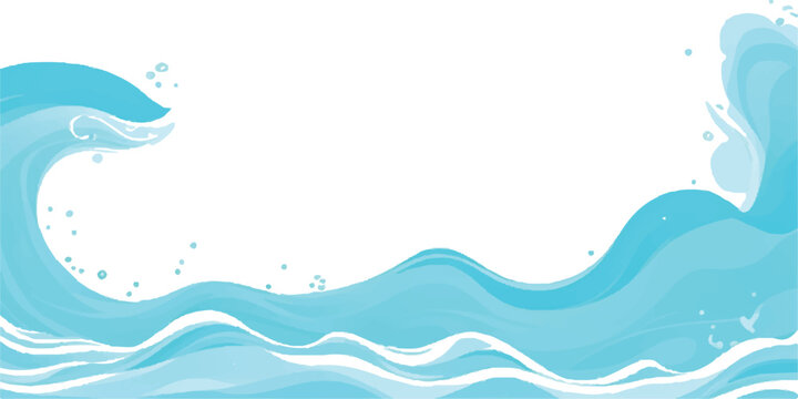 Abstract ocean waves painting in soothing blue and white color palette backdrop