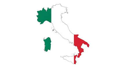 Detailed vector map of italy, isolated on transparent background, showcasing its geographical outline and the iconic italian flag colors, representing the nations identity and cultural heritage