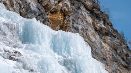 Frozen waterfall cascades over rugged cliffs, evoking Winter Solstice chills and the niche celebration of Ice Fest marvels