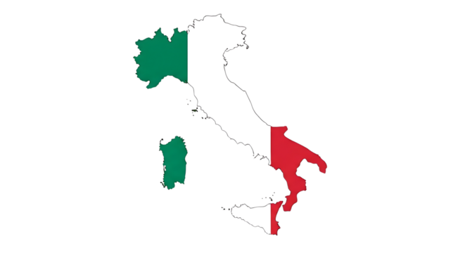 Detailed vector map of italy, isolated on transparent background, showcasing its geographical outline and the iconic italian flag colors, representing the nations identity and cultural heritage - Powered by Adobe