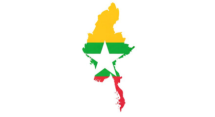 Map of myanmar filled with flag isolated on transparent background this design combines a geographic representation with national symbolism, creating a visually informative illustration