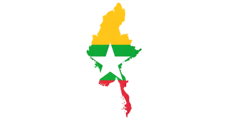 Map of myanmar filled with flag isolated on transparent background this design combines a geographic representation with national symbolism, creating a visually informative illustration