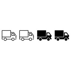 Four simple delivery truck icons set for logistics and transportation services