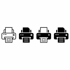 Four distinct black and white printer icons representing printing devices