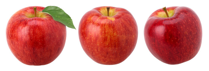 Red apple with leaves (Envy Apple) isolated, transparent PNG, PNG format, Collection, set