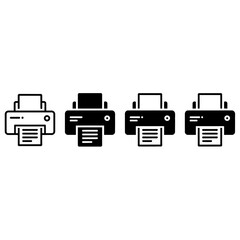 Set of four stylized printer icons showing different designs and solid black options
