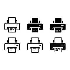 Set of six printer icons showing different styles of office printing devices