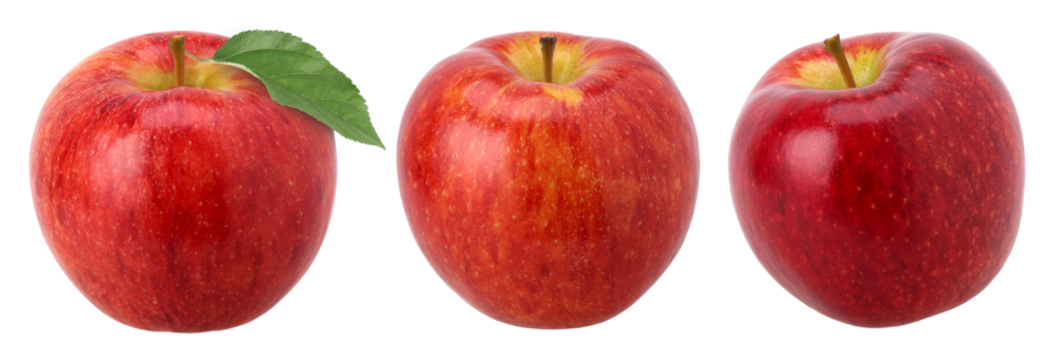 Red apple with leaves (Envy Apple) isolated, transparent PNG, PNG format, Collection, set
