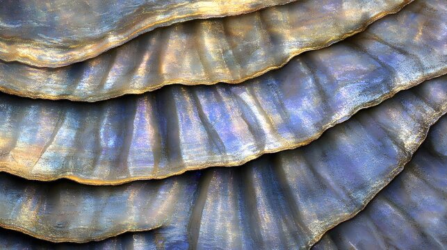 Iridescent flowing waves texture background shimmering blue and gold gradient concept