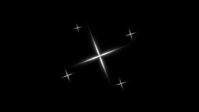 Sparkling twinkling stars shine animation, doodle cartoon flat vector style white glitter light blinking glowing retro starry effect on black screen background, festive overlay holiday video 4K