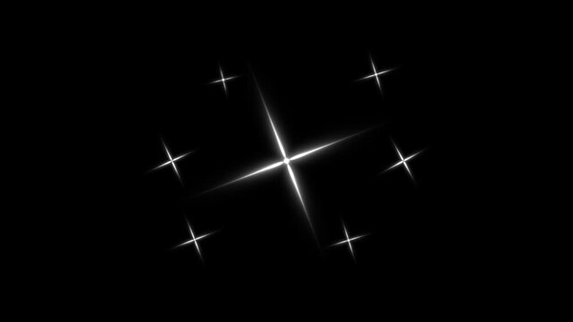 Star twinkle glitter sparkle white doodle cartoon animation, flat vector twinkling blinking shining light glowing starry night sky effect on black screen background, holiday celebration video 4K