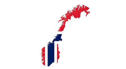 Map of norway isolated on transparent background featuring the national flag, symbolizing its geography, sovereignty, and cultural identity within the european region and global community
