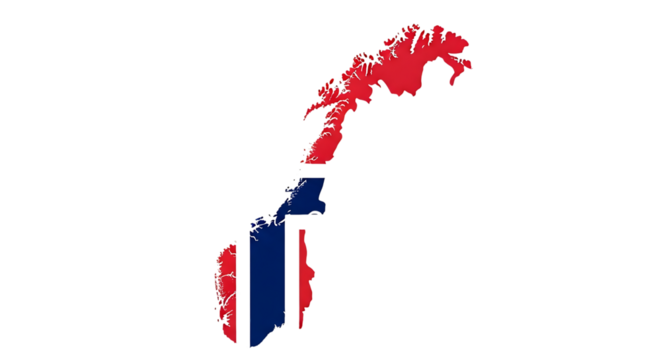 Map of norway isolated on transparent background featuring the national flag, symbolizing its geography, sovereignty, and cultural identity within the european region and global community - Powered by Adobe
