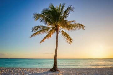 Sunrise welcomed by palm trees at the shore