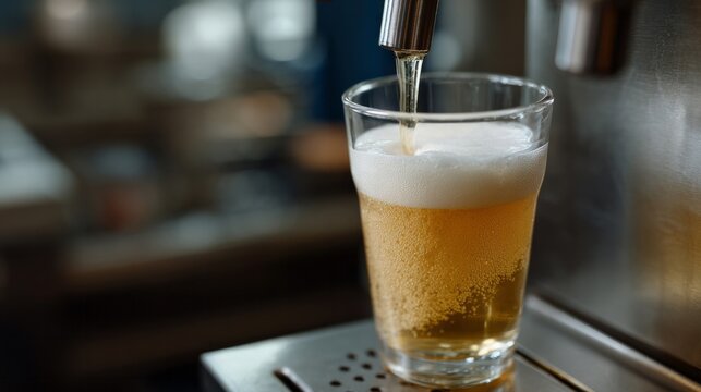 Effervescent amber brew cascading gracefully, celebrating Oktoberfest revelry with bubbles of delight, pint glass perfection awaits