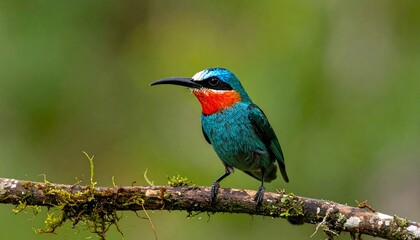 Obraz premium Colorful tropical bird perched on a mossy branch