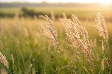 Fototapeta premium Meadow flora with pollen allergy and hay fever theme, natural background with empty space