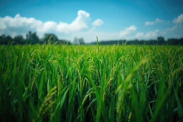 Fototapeta premium Cultivating lush rice crops in a vibrant agricultural setting