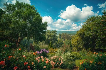 Blossoms and foliage in a serene backyard setting