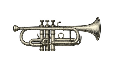 Naklejka premium Detailed vintage trumpet drawing with a classic musical instrument theme