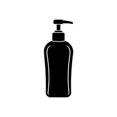 Black lotion bottle with pump top on transparent background silhouette