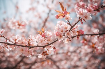 Obraz premium Floral greeting featuring pink spring flowers